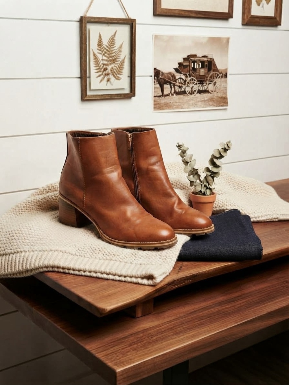 Korks Brown Leather Ankle Boots